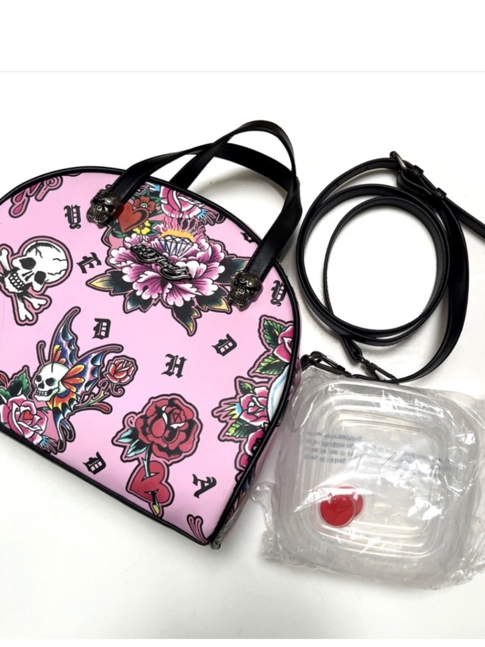 NWT Ed Hardy Pink Y2K Tattoo Print Insulated  Lunch Box / Tote Crossbody